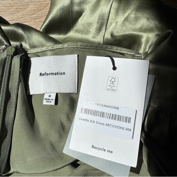 NWT Reformation Casette Silk Maxi Dress Artichoke Green 8 - Picture 4 of 13